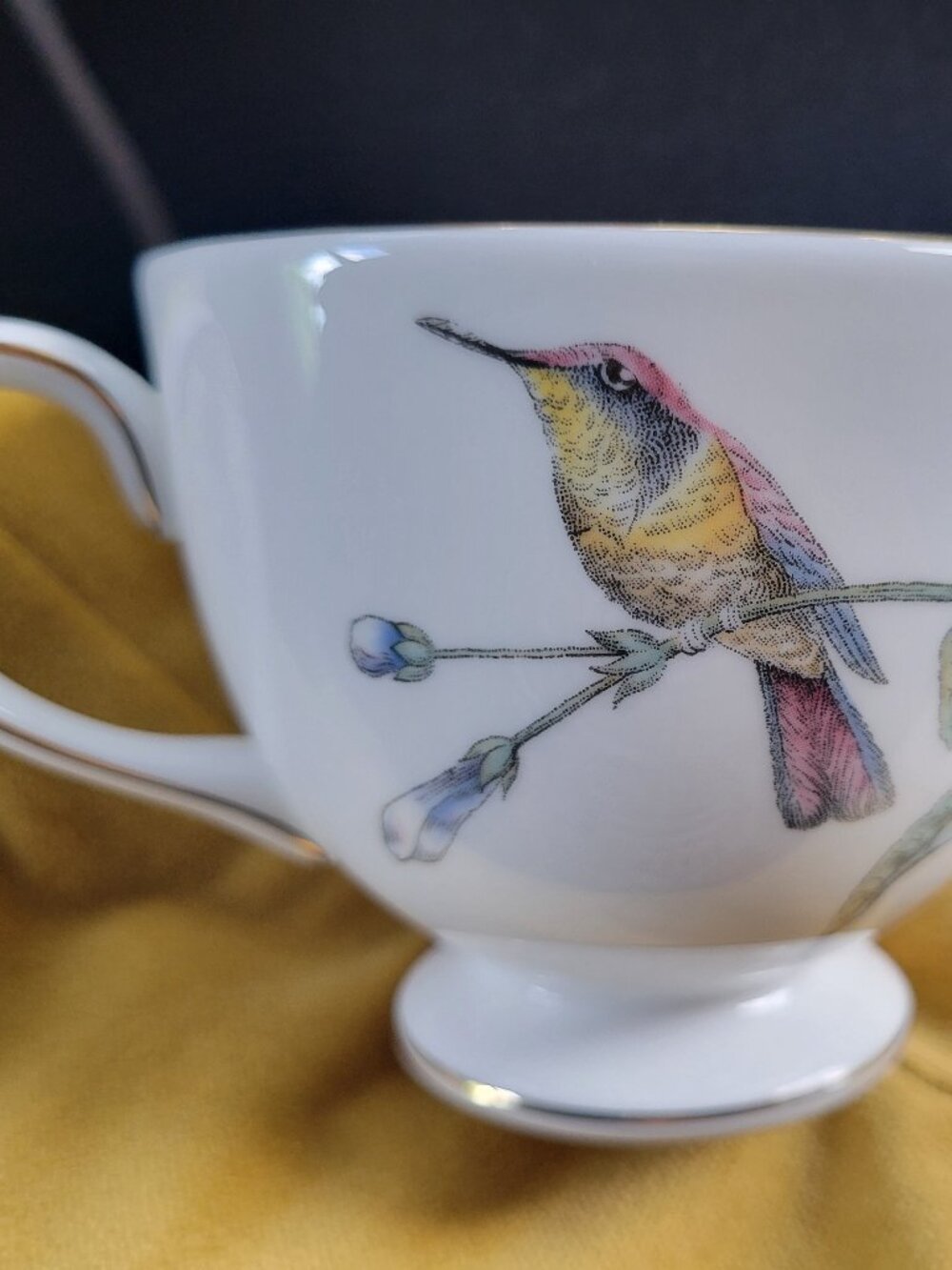 Wedgwood Humming Birds cup - Leigh shape Gold rim bone china - discontinued